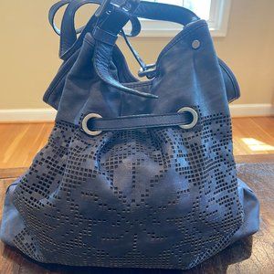 Lockheart Leather Hobo Bag in Eggplant - Floral Eyelet Pattern